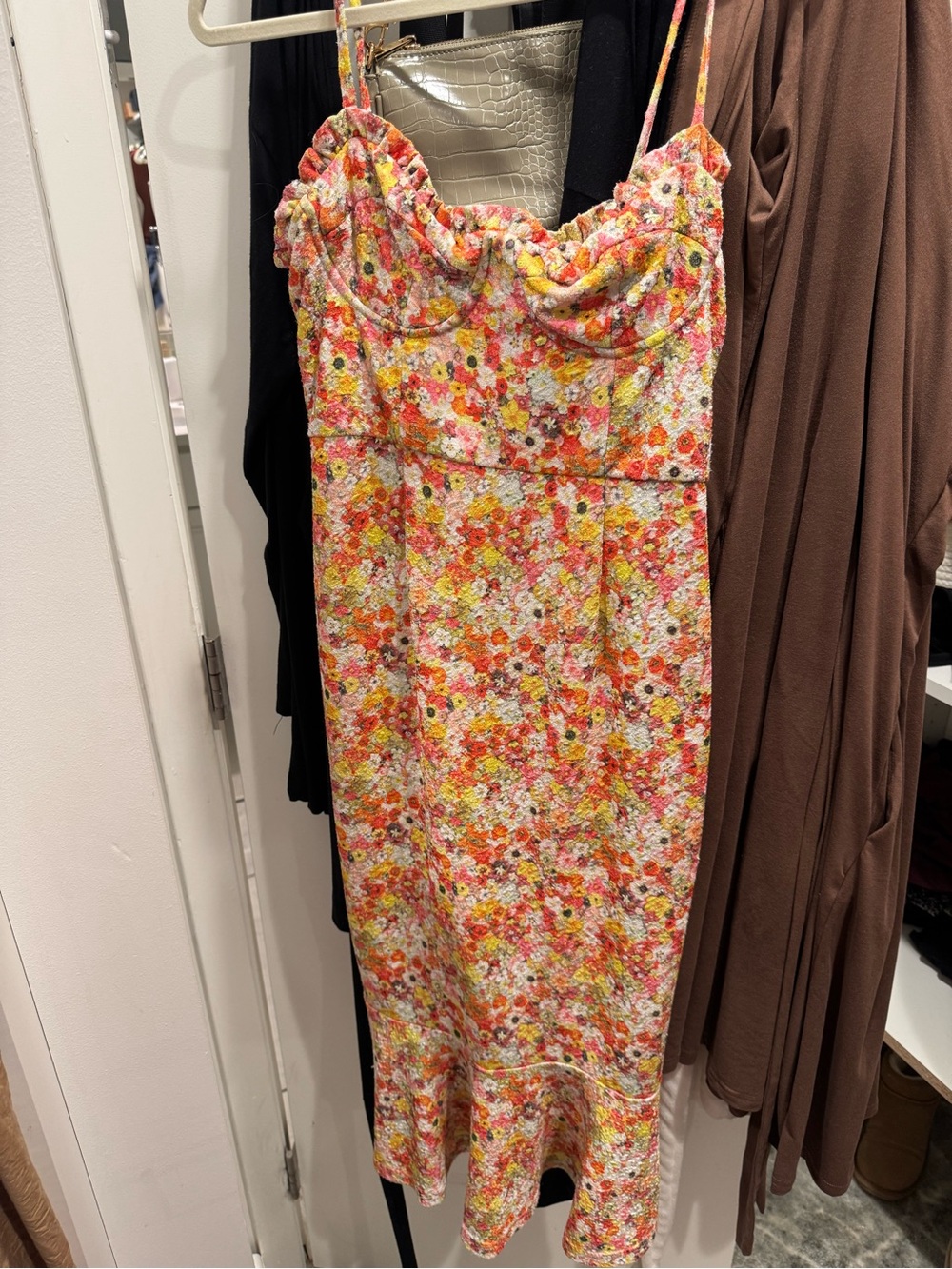 Floral Slip Dress with Ruffle Hem - Yellow Multi